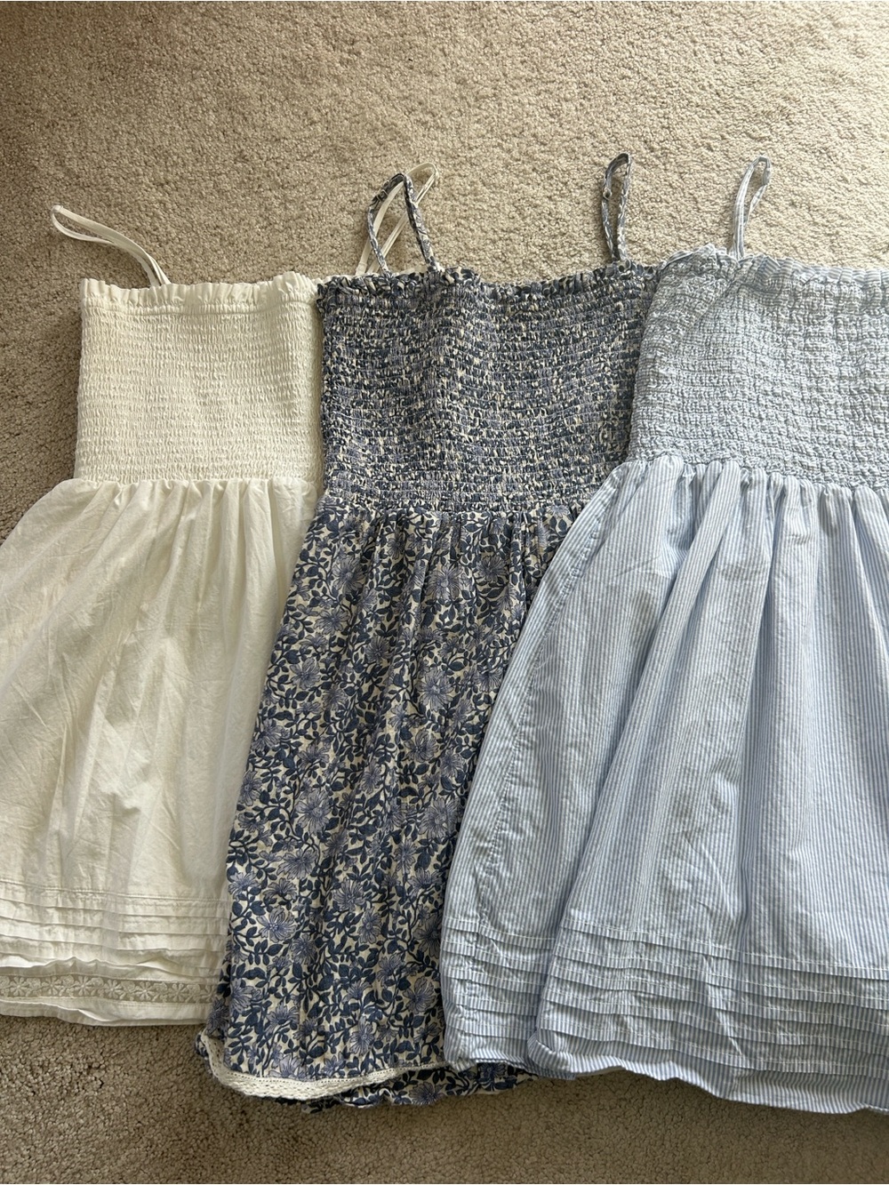 Bundle of Smocked Sundresses with Spaghetti Straps - Blue, White, Floral